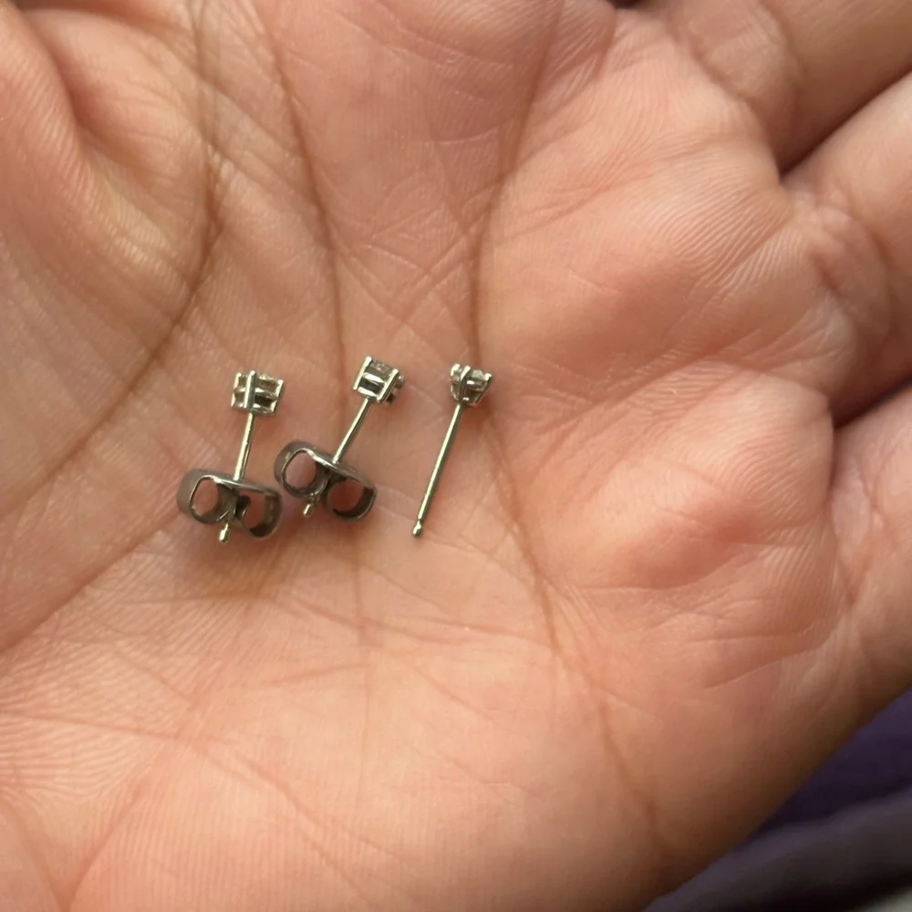 Silver Diamond Stud Earrings - Picture 2 of 3